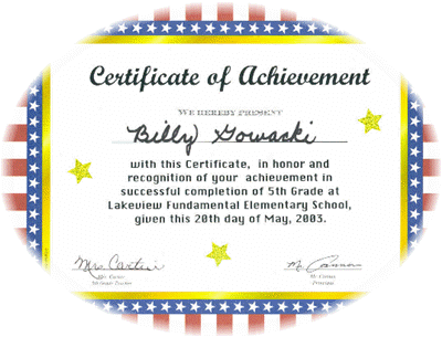 Billy's Graduation Certificate